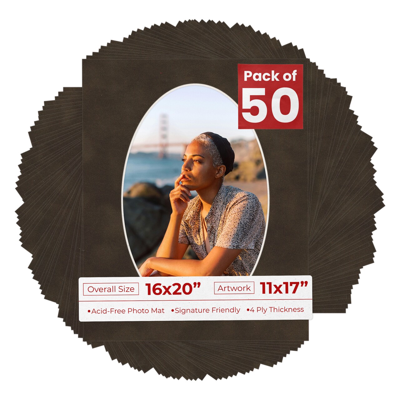 Brown Suede Mat Board for 16x20 Frames - Oval Opening for 11x17 Photos